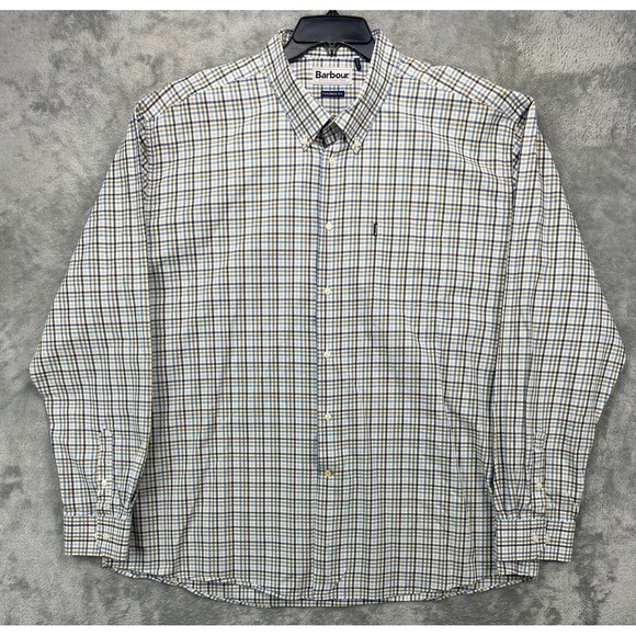 Barbour‎ Men's Shirt 5XL White Plaid Tailored Fit Long Sleeve Button Up - Picture 1 of 9